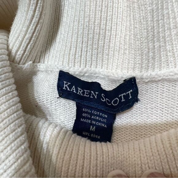 Karen Scott Sweater White Cableknit Cowl Neckline size Medium - Picture 9 of 9